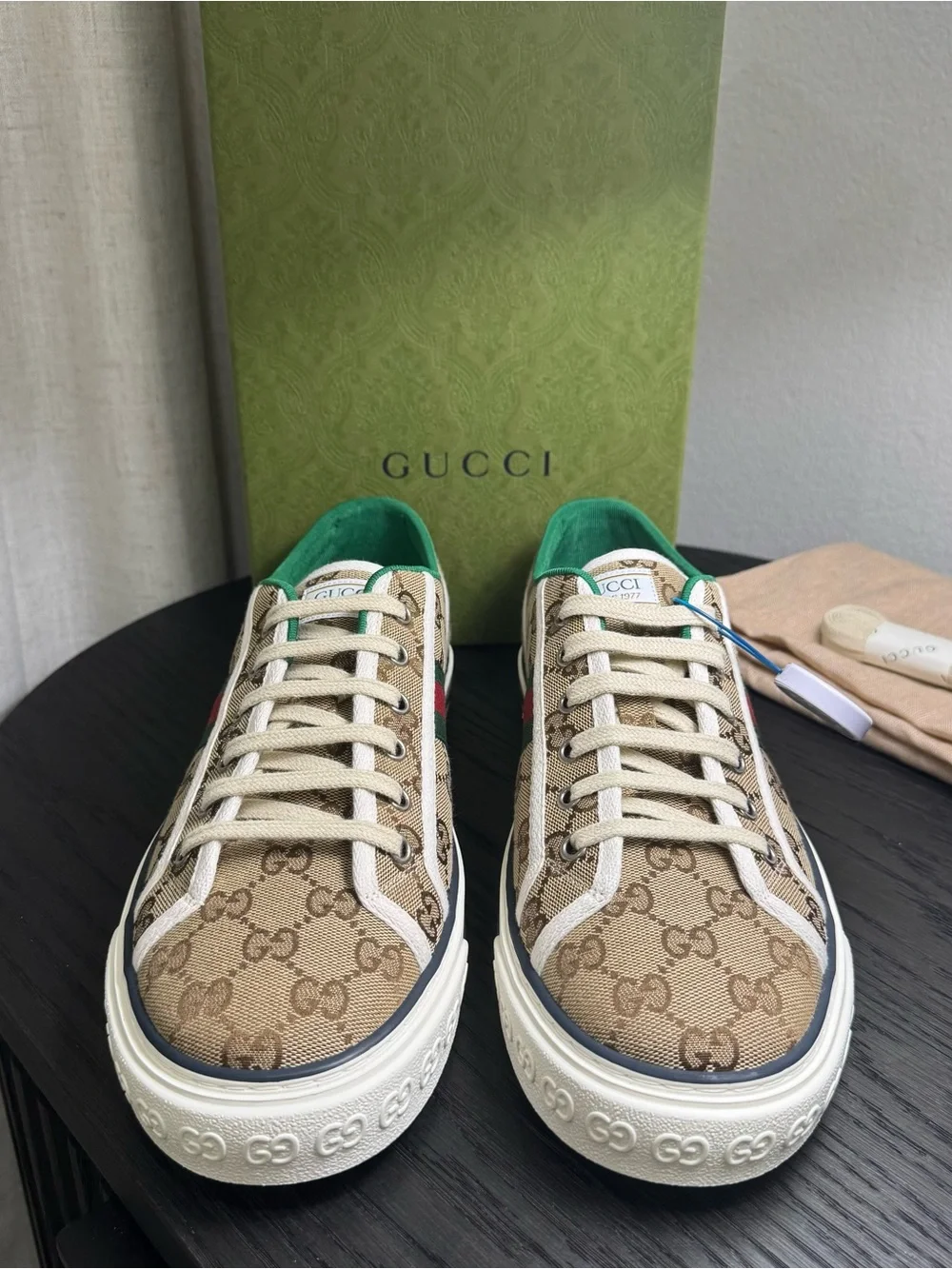 Gucci Tennis 1977 Sneakers Original GG Canvas Beige Ebony 11.5